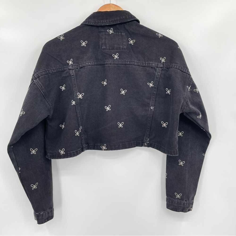 Stoosh Vintage Denim Butterfly Cropped Jean Jacket Black Size Small Button Front - Picture 5 of 11